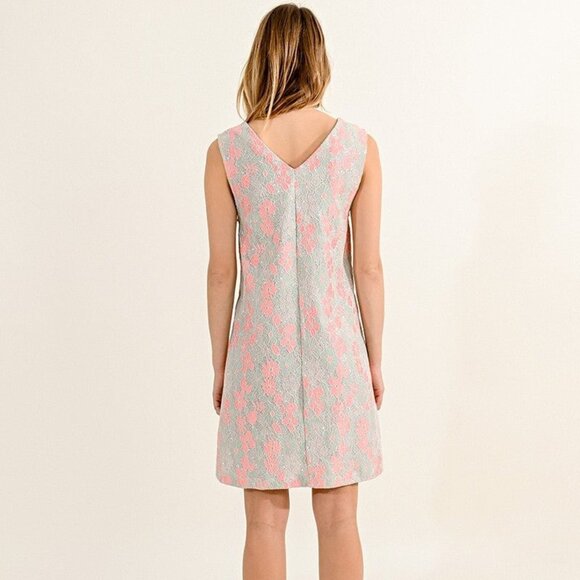Molly Bracken Shift Mini Dress NWT Pink Silver Shimmer Lace Sz S Cocktail - Picture 8 of 11